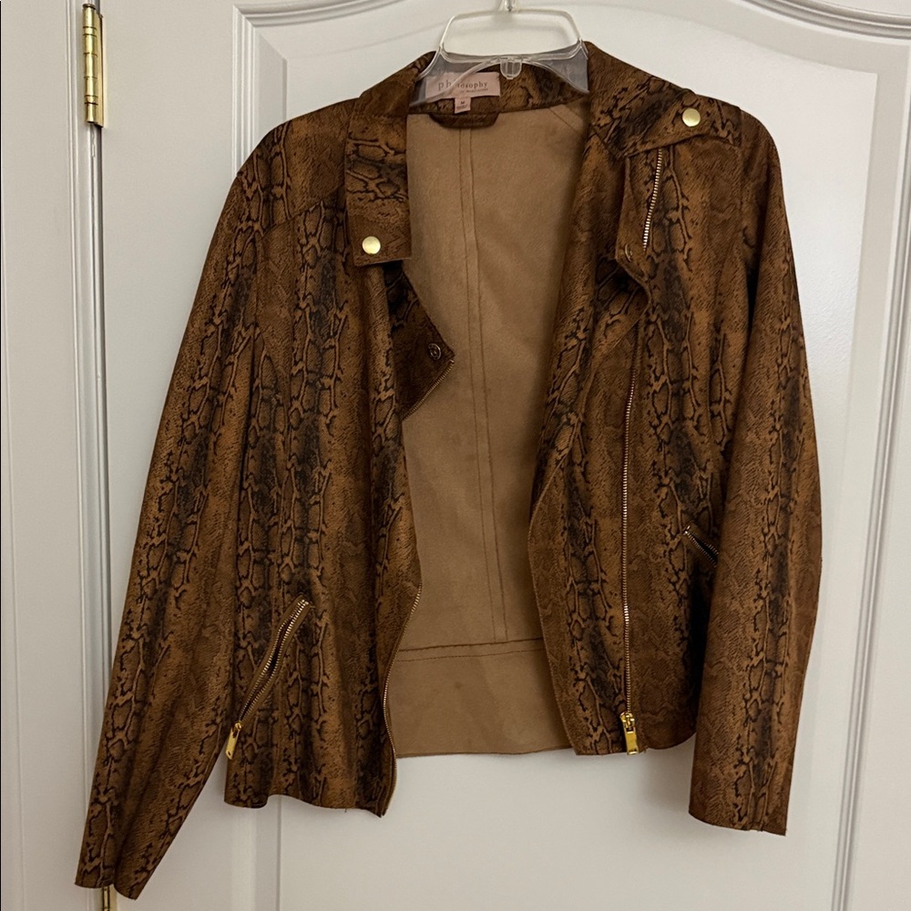 Philosophy Brown Snake Print Leather Jacket